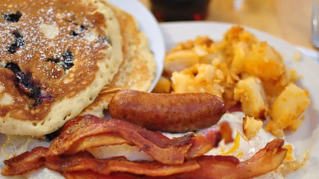 Pancakes with Sausage or Bacon at Jessen’s Delicatessen